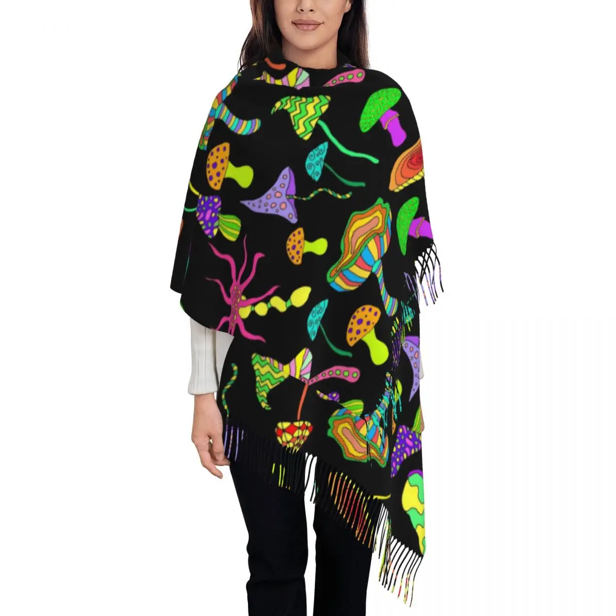 Psychedelic Mushrooms Shawls Wraps Womens Winter Warm Single-sided Pattern Scarf Pashminas Shawl Scarves