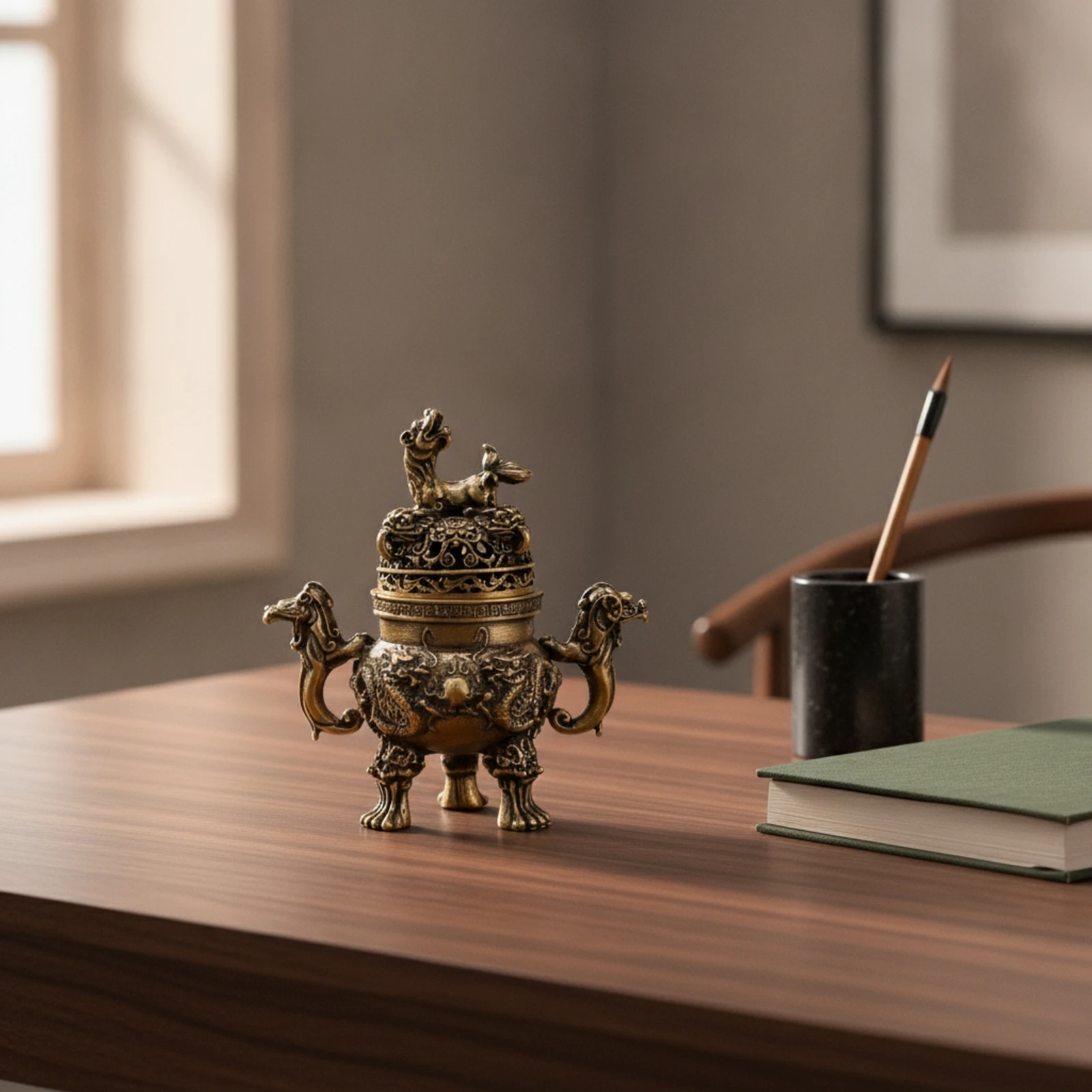 Dragon Incense Burner Antique-Style Tripod Censer Incense Burner with Lid Decorative Kettle Censer Vintage for Collectors