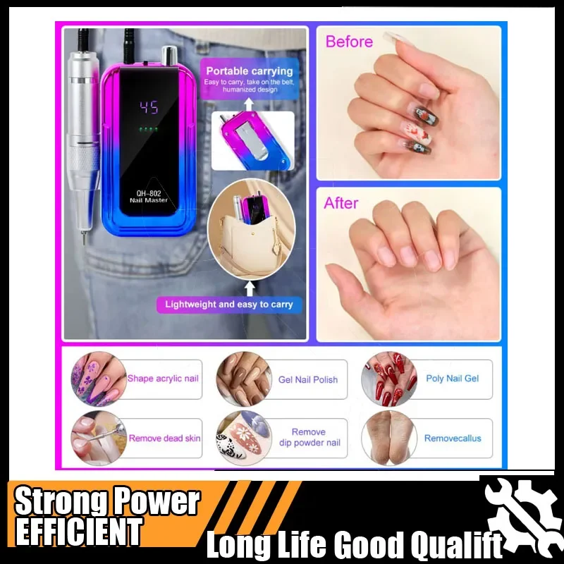 

Горячая 45000 об/мин перезаряжаемая дрель для ногтей, лазерная градиентная цветная электрическая дрель для снятия лака, шлифовальная машина