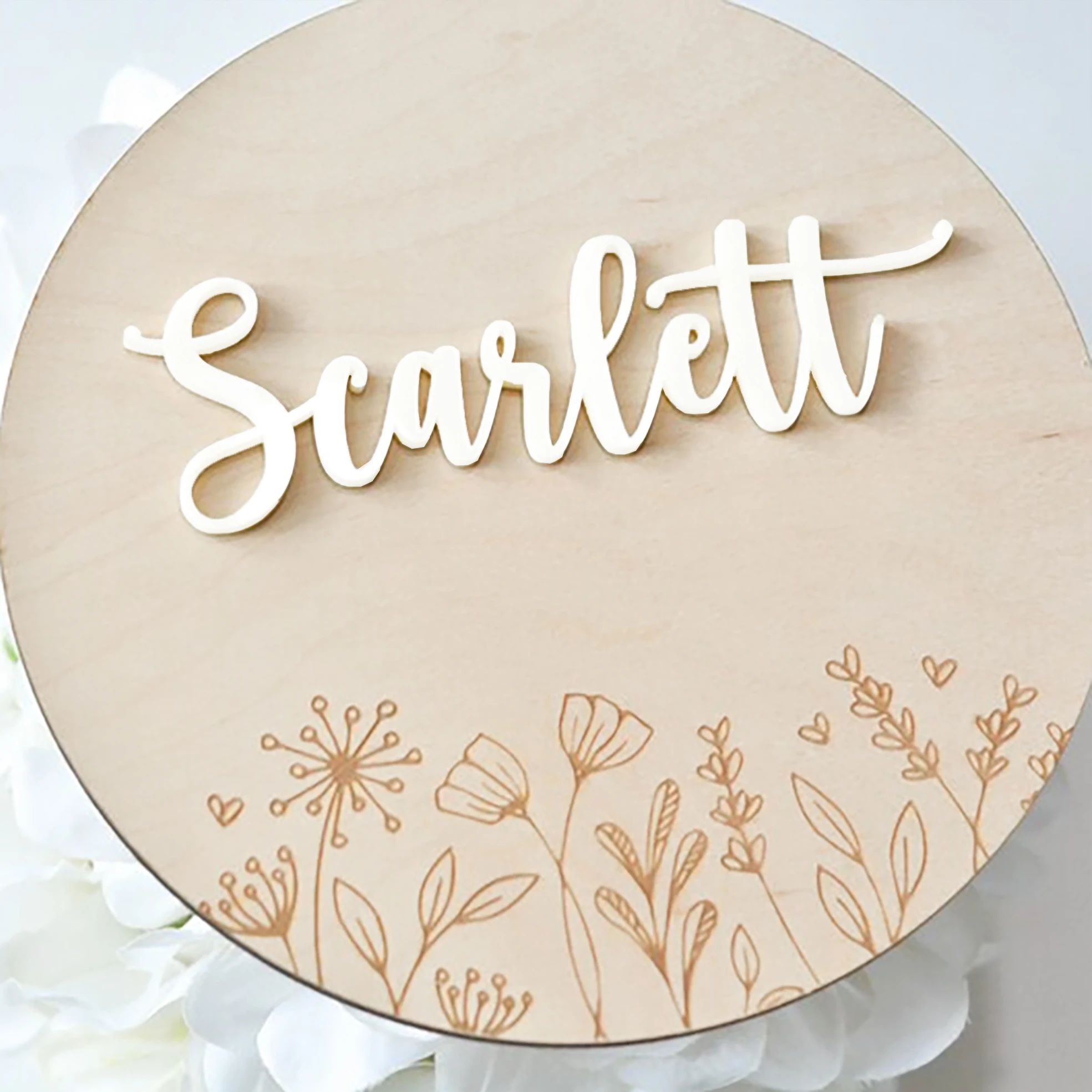 1Pc Custom Carving flowers Wooden Name Plaque,Home Room Office Wall Door Decor,DIY Paintable,Birthday Wedding Gift
