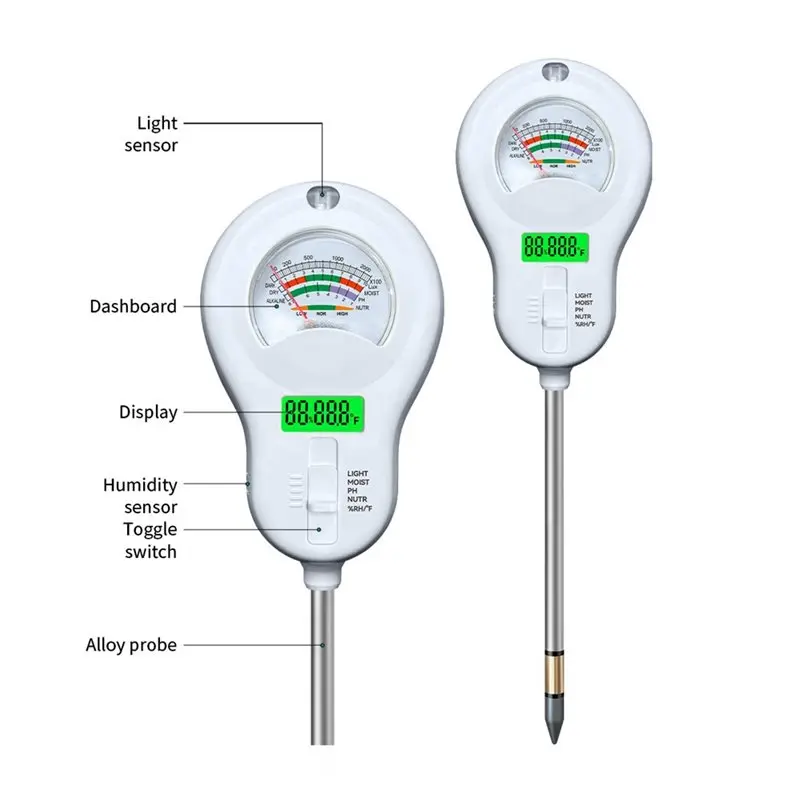 AC88-Garden Pianta Tester del Suolo 6 In1 Umidità del Suolo Misuratore PH Temperatura Umidità Luce Solare Strumento di Test della Luce Umida