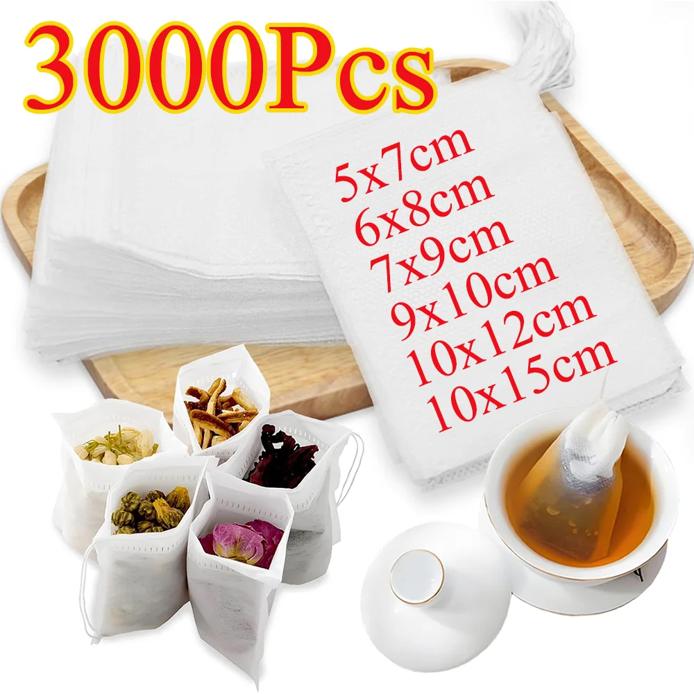 3000-100Pcs Disposable Tea Filter Bags Drawstring Empty Scented tea bag Coffee Seal Filter Mesh Bag for Coffee Herb Loose Tea