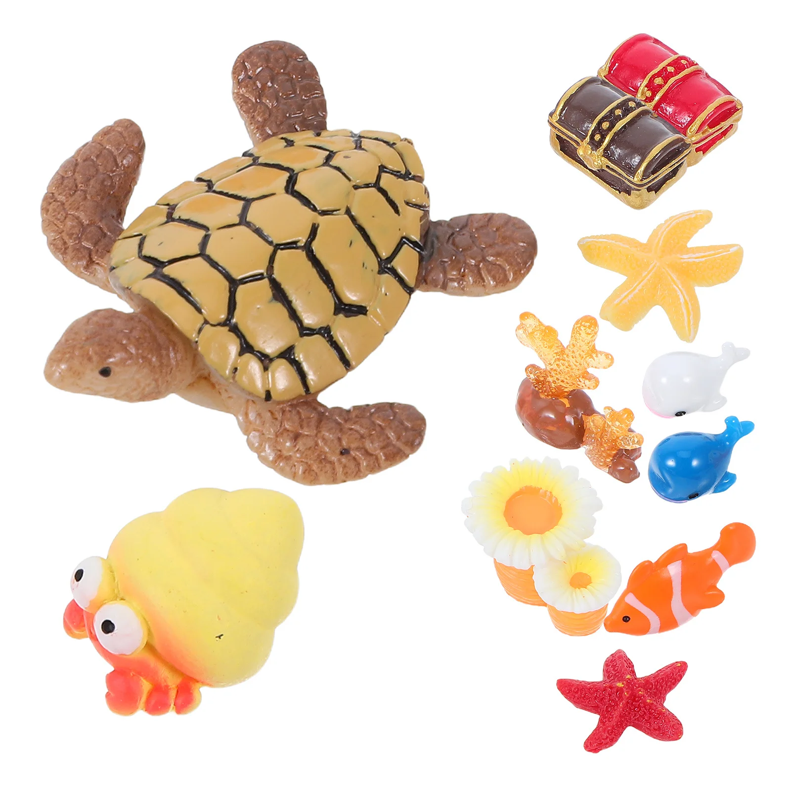 

11pcs Miniature Beach Decor: Realistic Resin Ocean Animals For Diy Fairy Garden Fish Tank Scene Accessories Summer Decoration