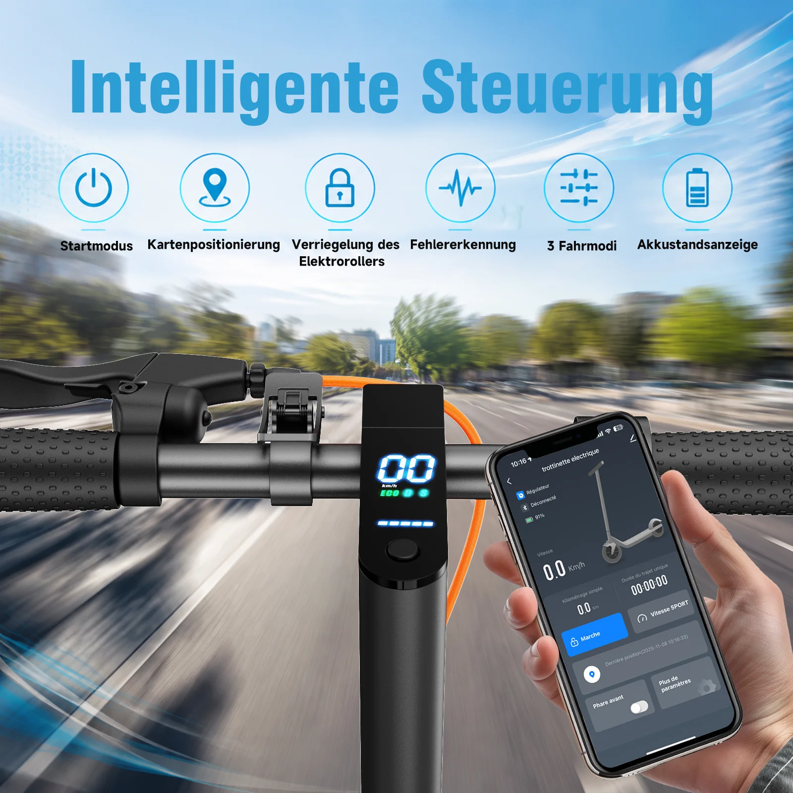 TODIMART T6 ABE E Scooter für Erwachsene, 30 km Reichweite, Faltbarer Elektroroller,8.5 inch Zollreifen, Doppelstoßdämpfer, e roller mit straßenzulassung – Detail 5