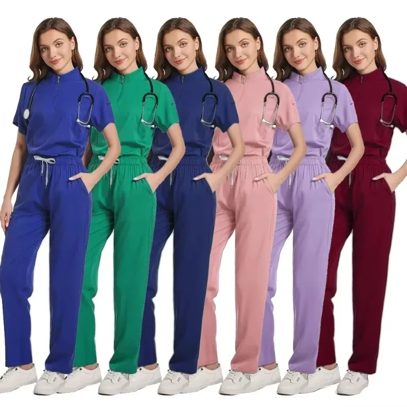 

Hot Sale Tops Straight Pants Pet Clinic Nursing Scrubs Uniforms Sets Women'S 7 Color Stretch Medical Uniform Summer Scrubs Set