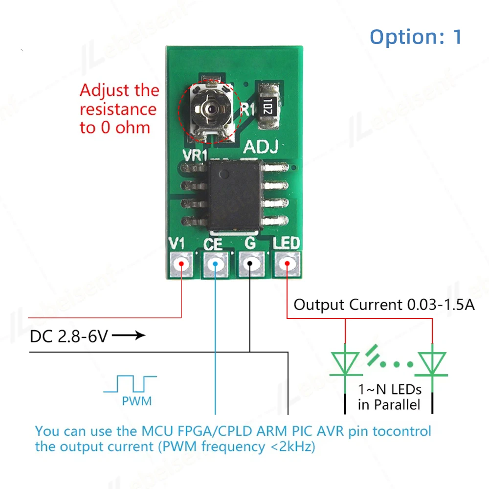 Adjustable Constant Current LED Driver 30-1500mA, DC 3.3V/3.7V/4.2V/5V PWM Control Buck Power Module Stable Output DIY Projects