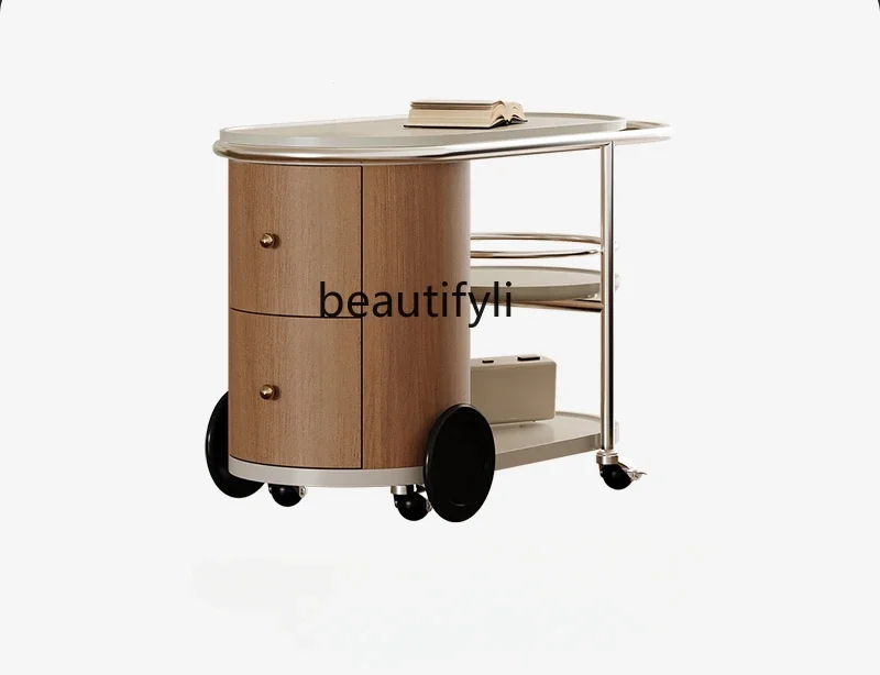 

Italian minimalist walnut movable sofa side few light luxury high-end trolley tea table