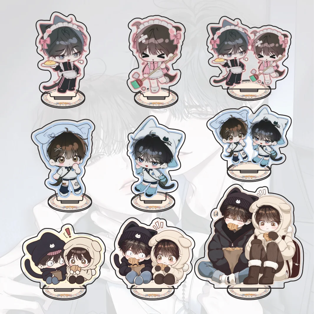 New Anime Eighteen's Bed Q Version Cat Ear Maid Pajama Style Cute Couple Boys Acrylic Stand Keychain Desk Decor Collection Gift