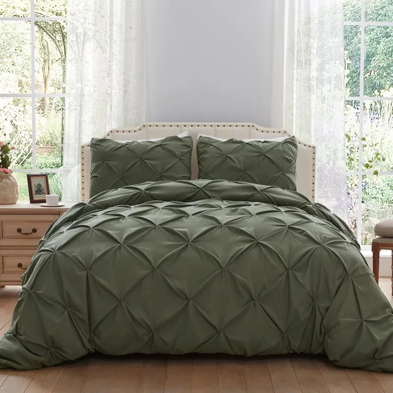 

Home Pinch Pleated Duvet Cover 3 Pieces Duvet Covers Soft Microfiber Luxury Duvet Cover with Zipper Closure & Corner Ties