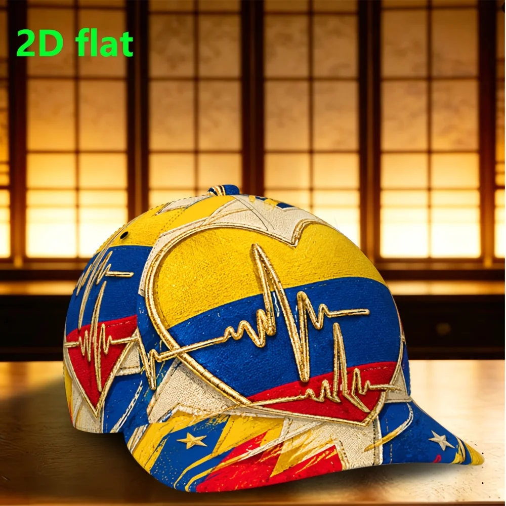 Customization [Positioning Full Print Baseball Cap] 1pc Father'S Day Gift 2D Flat Colombia Heartbeat Golden Design Outdoor Duckb