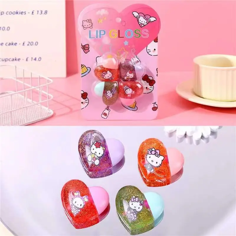 4 Stuks Hello Kitty Cinnamoroll Populaire Cartoon Liefde Pailletten Lip Glazuur Lipgloss Fonkelende Hydraterende Gloss Set Make-Up Voor vrouwen