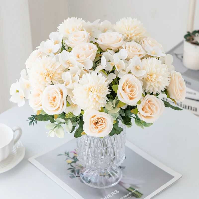 Künstliche Blumen Rose Chrysantheme Seide Brautstrauß Hochzeit Outdoor Bogen Festival Home Zimmer Vase Tisch Diy Geschenk Dekoration – Detail 1