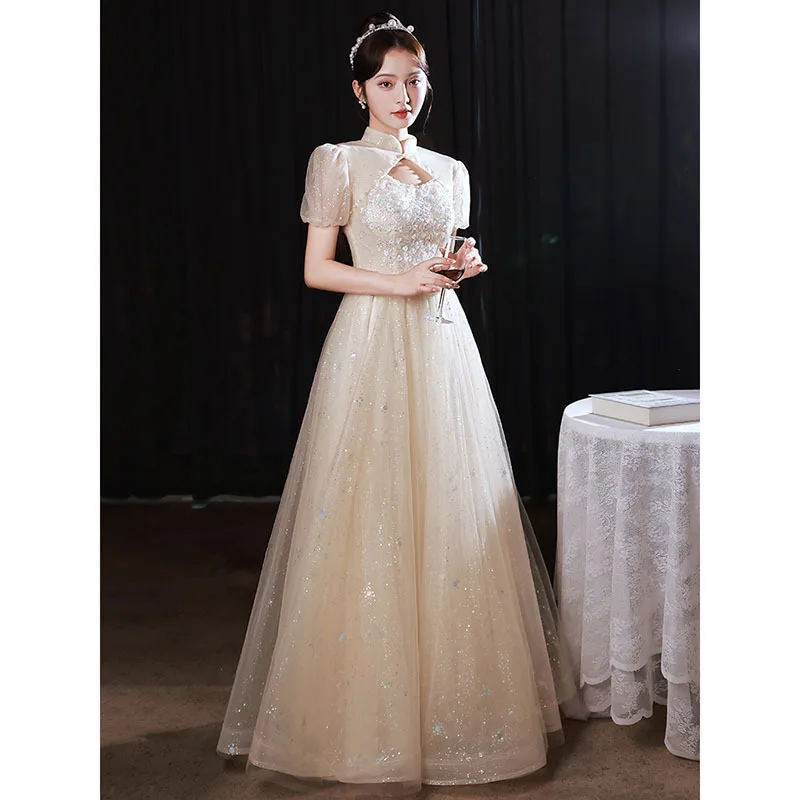 

Champagne Colored Evening Dress 2025 New Summer Luxury Banquet Style Fairy Art Exam Skirt for External Wearing Party Long Skirt