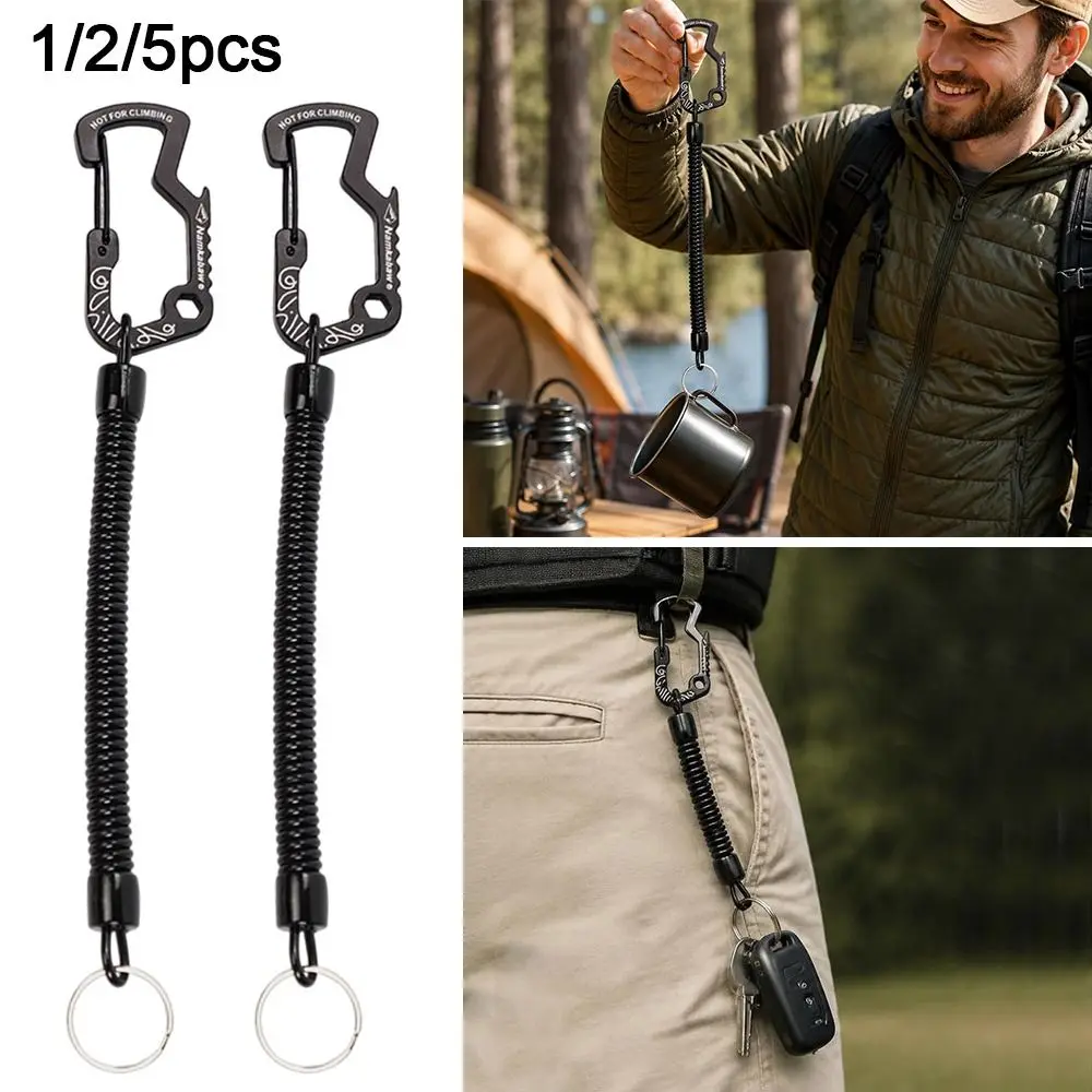 1/2/5pcs Multi functional Outdoor Retractable Spring Elastic Rope Anti-lost Black Security Gear Tool