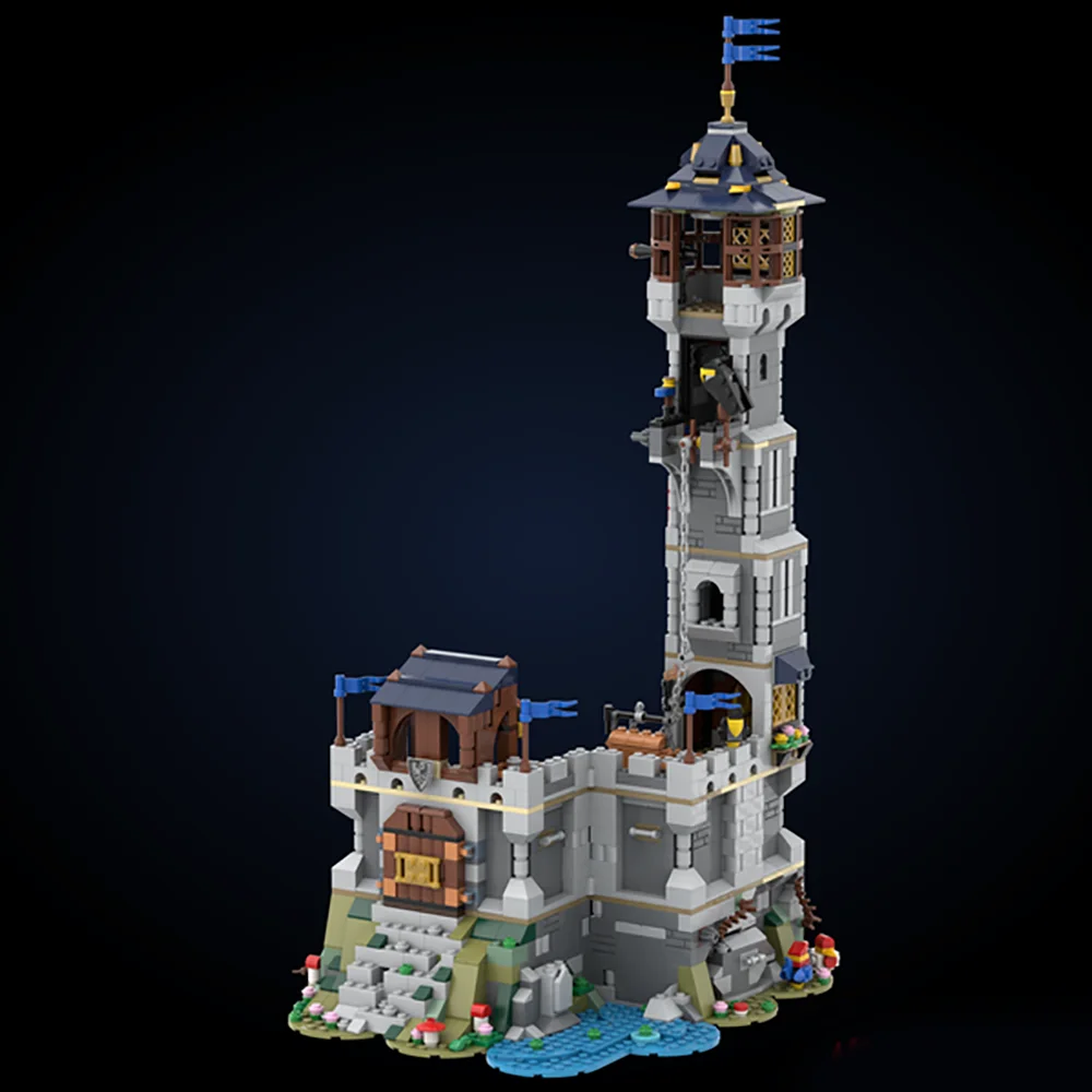 1887PCS MOC Medieval Street View Black Falcon Watchtower Castle DIY creative Retro child Toy Birthday Gift building blocks 31120