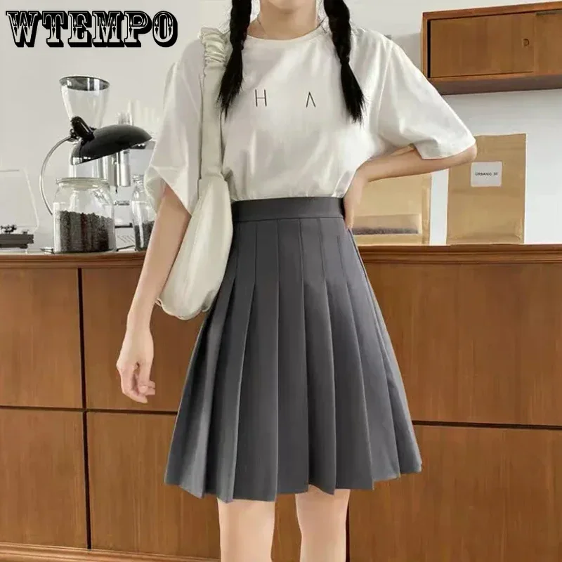 WTEMPO-Saias Plissadas de Cintura Alta Feminina, Saias Casual Feminina, Estilo Preppy, Streetwear Sólido, Uniforme Escolar, Harajuku Y2K, Verão, Novo