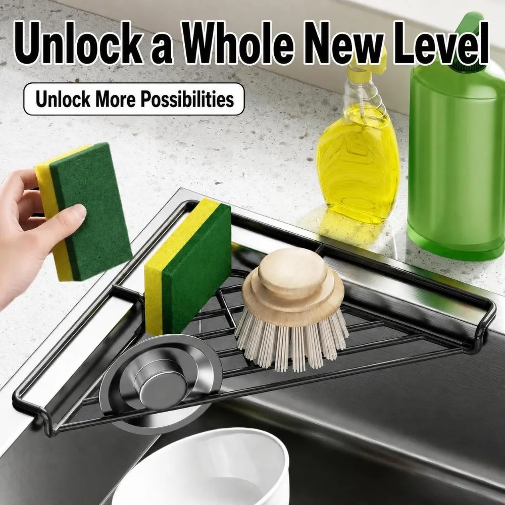New Triangular Structure Sink Corner Rack Drainage Space Saving Sponge Holder Triangular Drain Rack Kitchen Sink Organizer