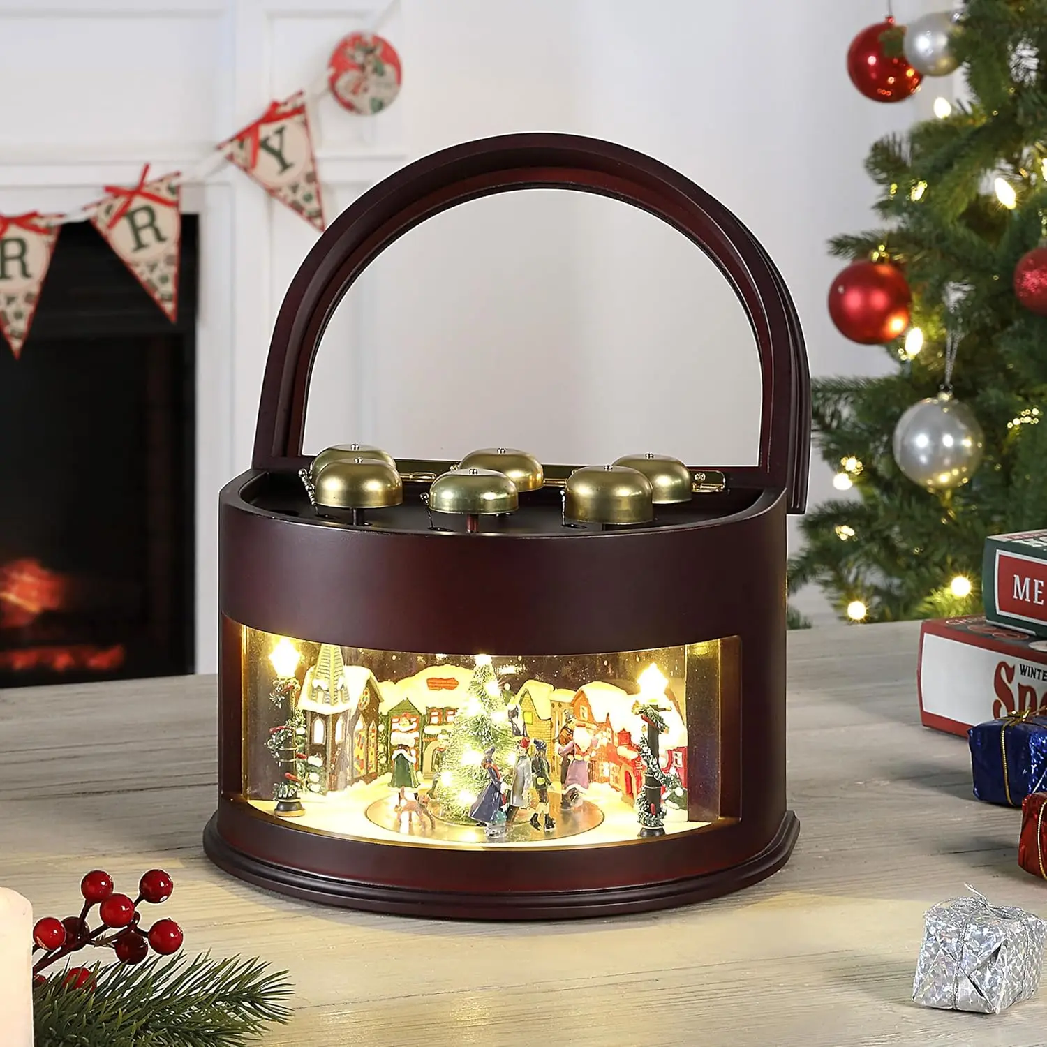 Christmas Animated Music Box Featuring Skating Figures and Bells