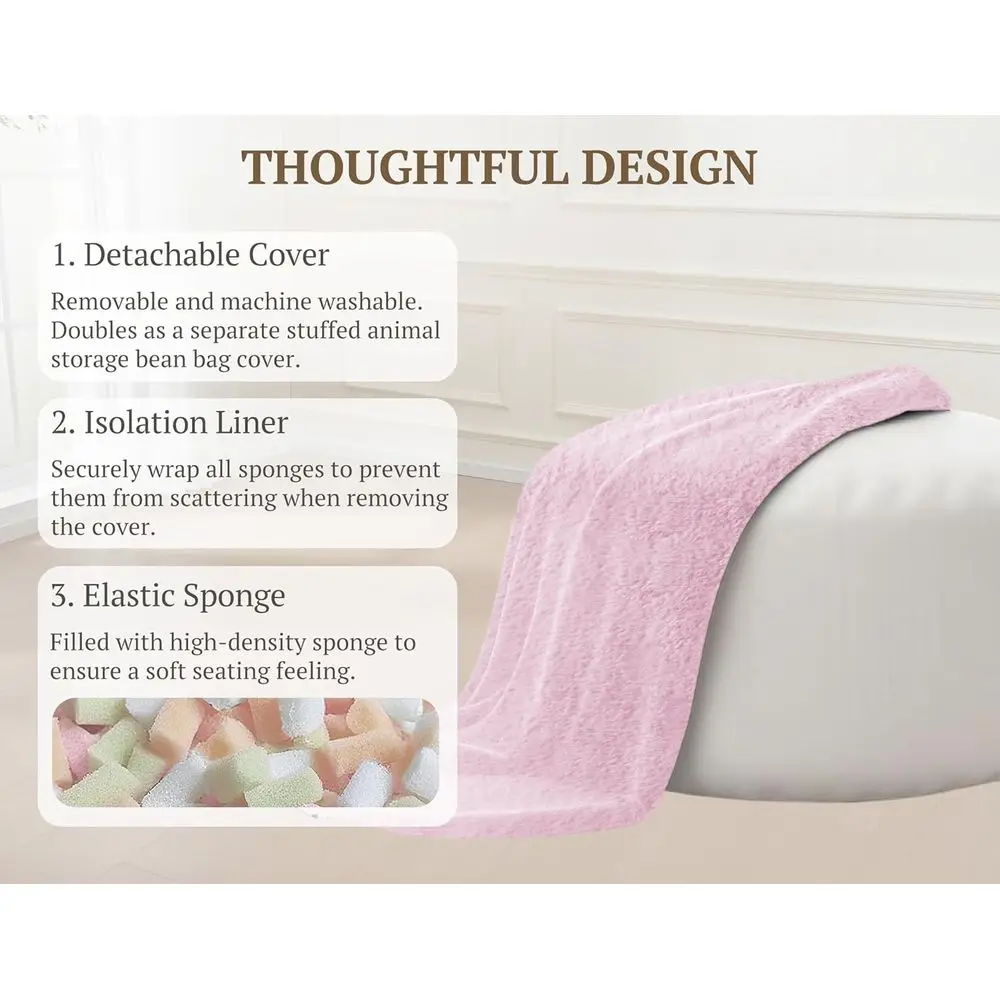 كراسي بين باج فاخرة من إسفنج الذاكرة المخملي للبالغين - كيس فول مريح للبالغين مع غطاء قابل للإزالة لغرفة المعيشة وغرفة النوم باللون الوردي #3