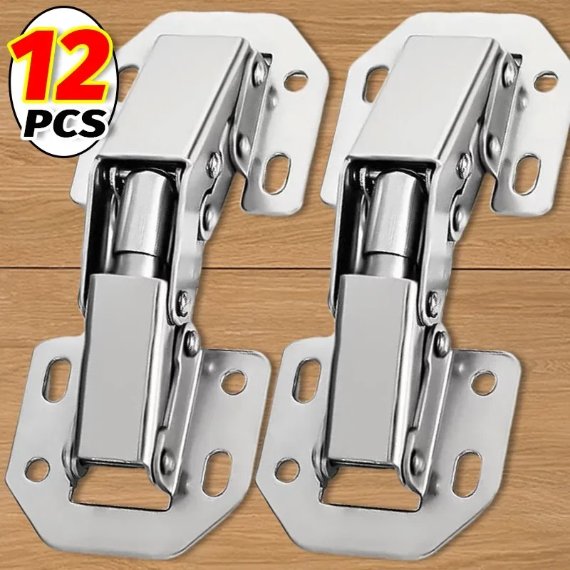 2/12PCS 90 Degree Steel Cabinet Hinges No-Drilling Hole Cupboard Hydraulic Buffer Hinge Home Cabinet Hinges Furniture Hardware