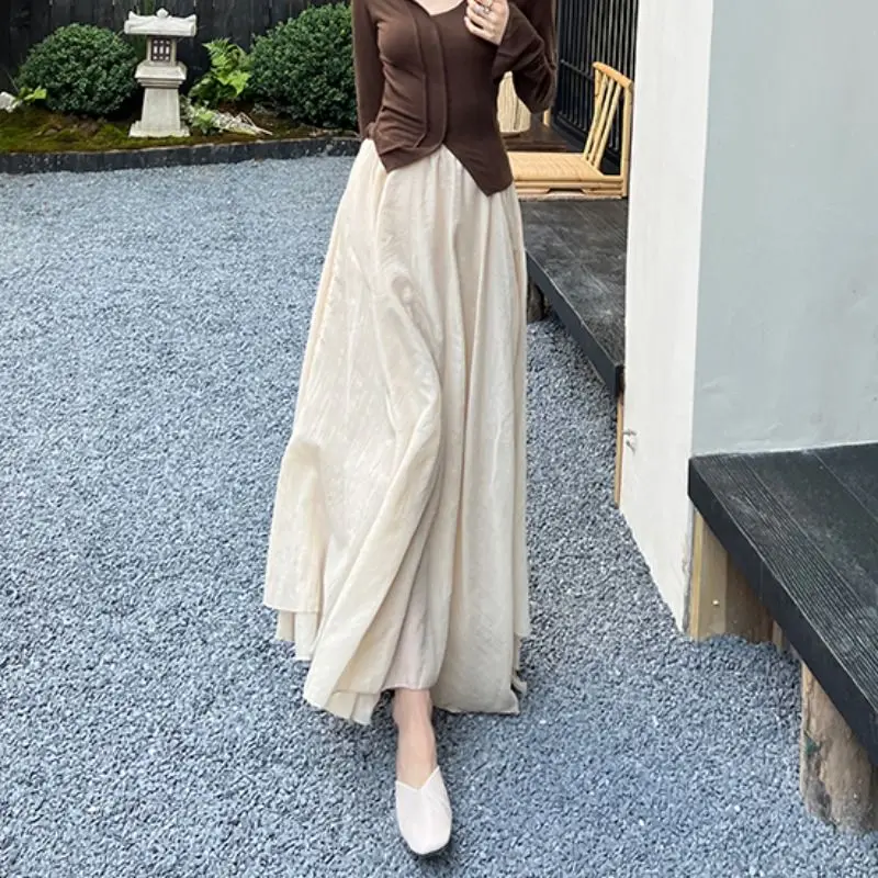 

TFETTERS Brand 2024 Apricot Long Skirts for Women Spring and Summer Skirt Women Irregular High Waist Slim A-line Skirt