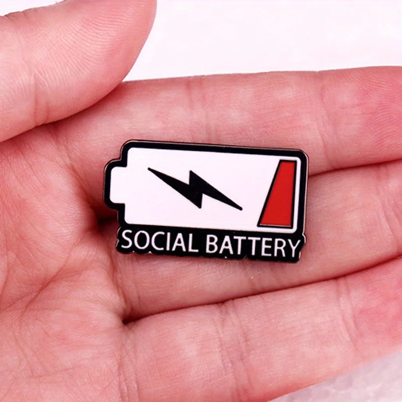 "Batería social" Insignia de alfiler de salud psicológica Mochila de ropa de regalo introvertida