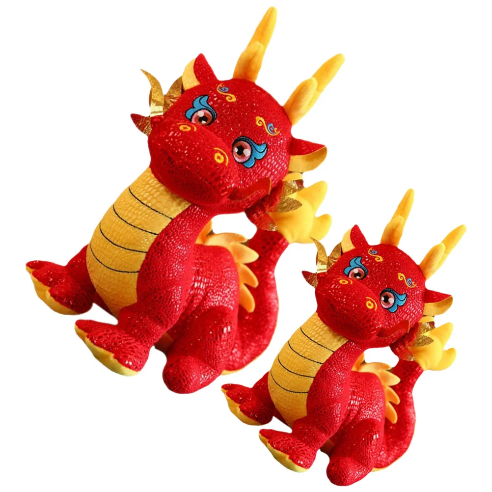 2 Pcs Dragon Stuffed Animals Louse Plush Chinese New Year Mascot Toy Gift 2024 of The Red