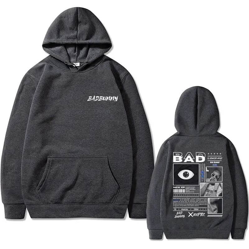 Rapper Bad Bunny Album X 100per Album Double Sided Print Hoodie Men Women Hip Hop Oversized Pullover Male Casual Cotton Hoodies