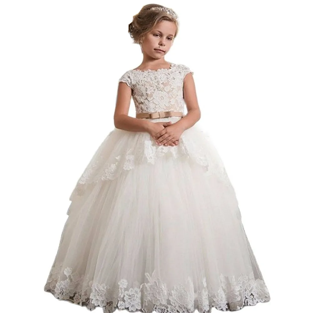 White Lace Flower Girls Dresses For Wedding Pleated Ruffles Girls First Communion Dresses Girls Special Occasion Dresses