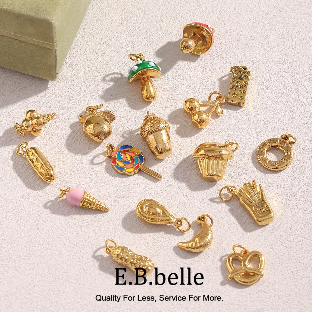 E.B.belle Summer Food Ice Cream Cake French Fries 18K Gold Plated Pendant Charms For Jewelry Making DIY Jewelry Accessories