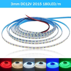 3mm Ultra cienki pasek LED 5M DC12V 2015 180 diod/m sznur oświetleniowy elastyczny taśma LED czerwone światło zielony lodowy blękit biały ciepły biały 4000K