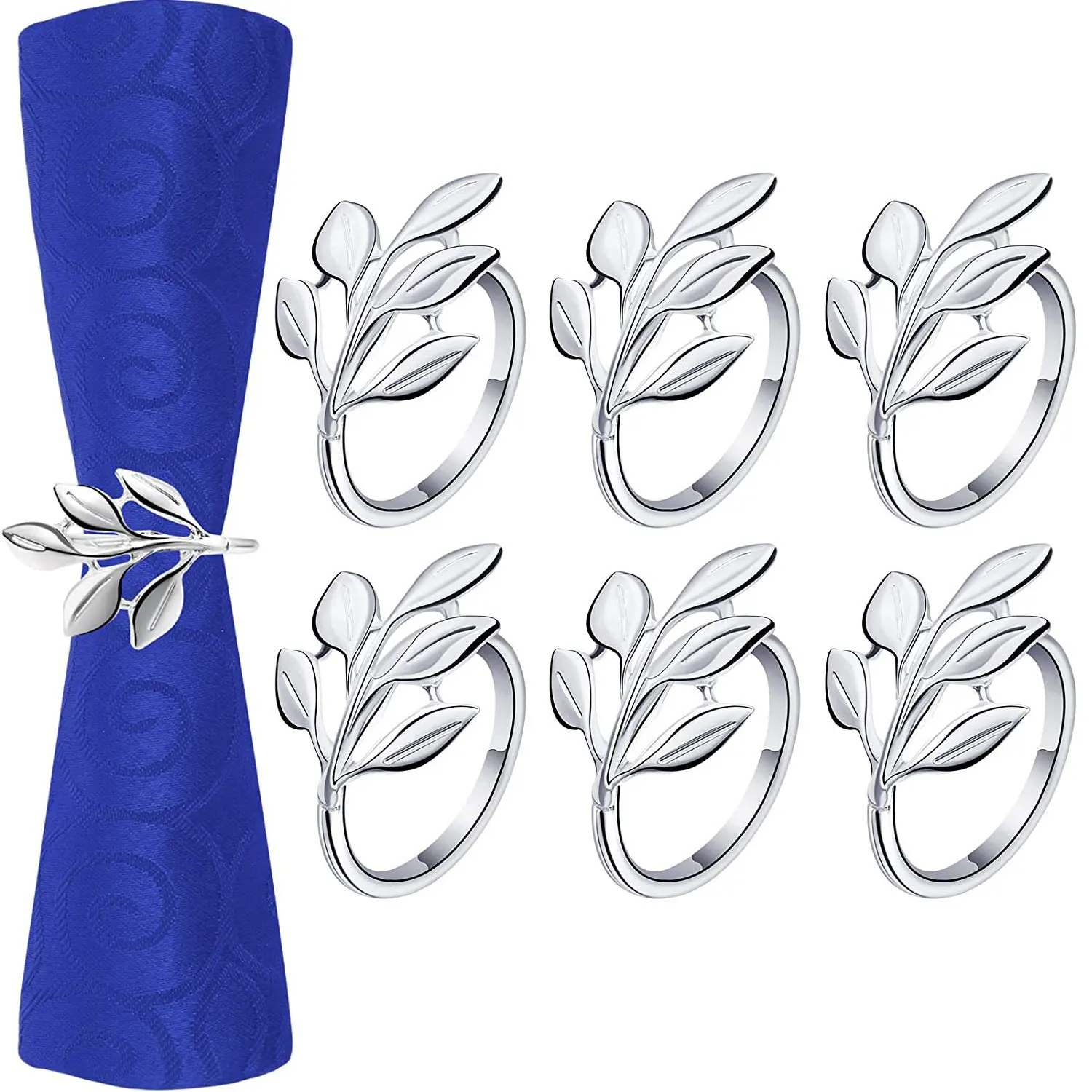 6Pcs Vintage Style Leaf Napkin Ring Elegant Tricolor Leaf Napkin Buckle Birthday Wedding Party Banquet Table Decoration