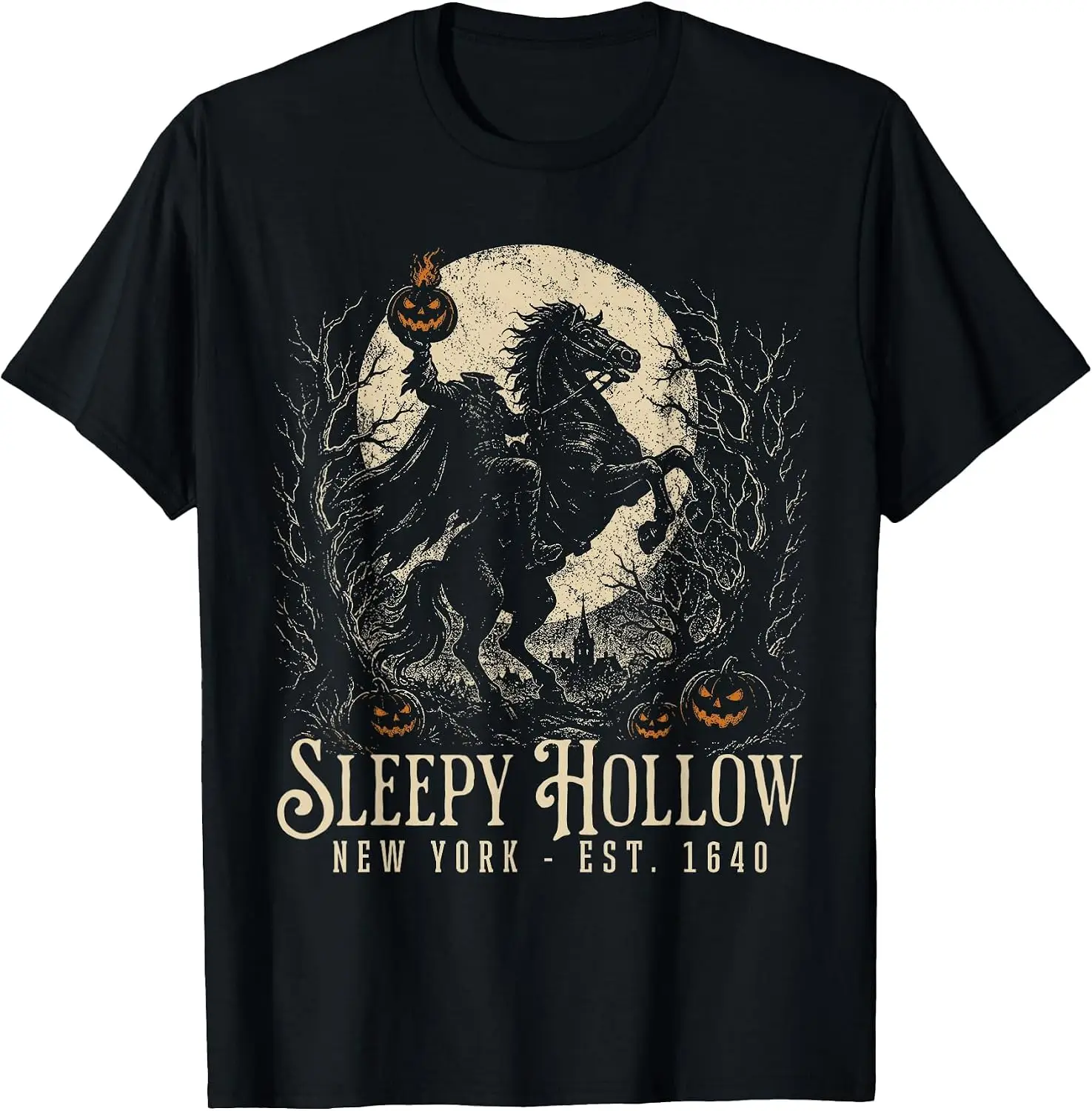 Gothic Sleepy Hollow Spooky Pumpkin Bookish Halloween T-Shirt Men Halloween Festival Printed Graphic Tee, Casual Crew Neck Short Sleeve Spooky Gothic T‑Shirt for Holiday Party and Halloween Gift for Men.