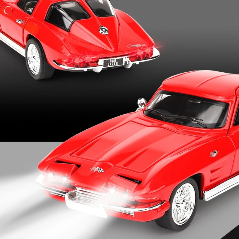 1:32 Corvette C2 Stingray Classic Retro Sports Car Simulation Alloy Car Model Sound and Light Toy Children's Collection Gift