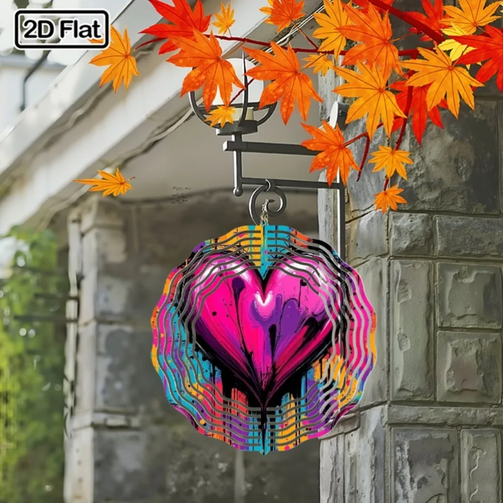 Outdoor 2D Spinning Wind Chime Wall Art Soothing Visual Sound Decor for Garden Patio Rotating Gift
