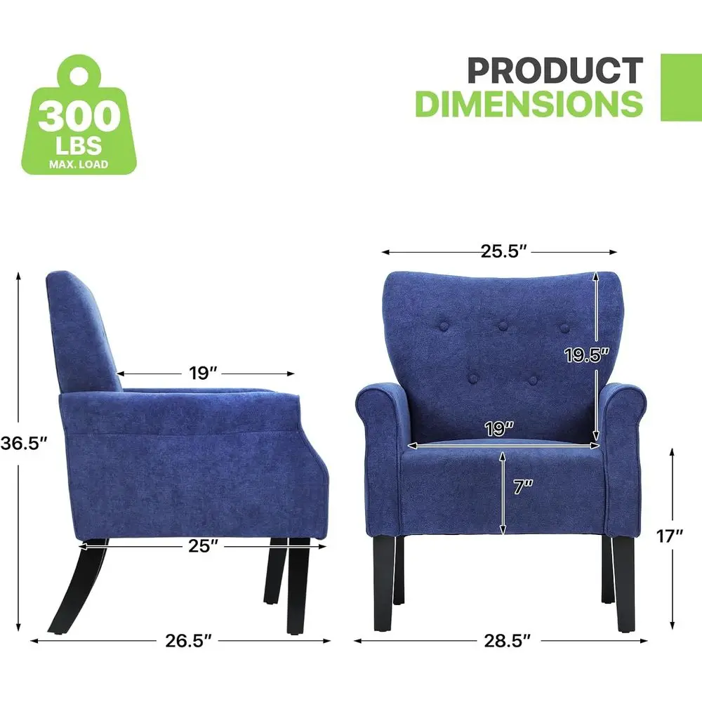 Relaxing Accent Chair, 27.5'' Length ern Cotton Linen Living Room Chair, Upholstered Armchair with Tuted Back or Bedroom, Navy B