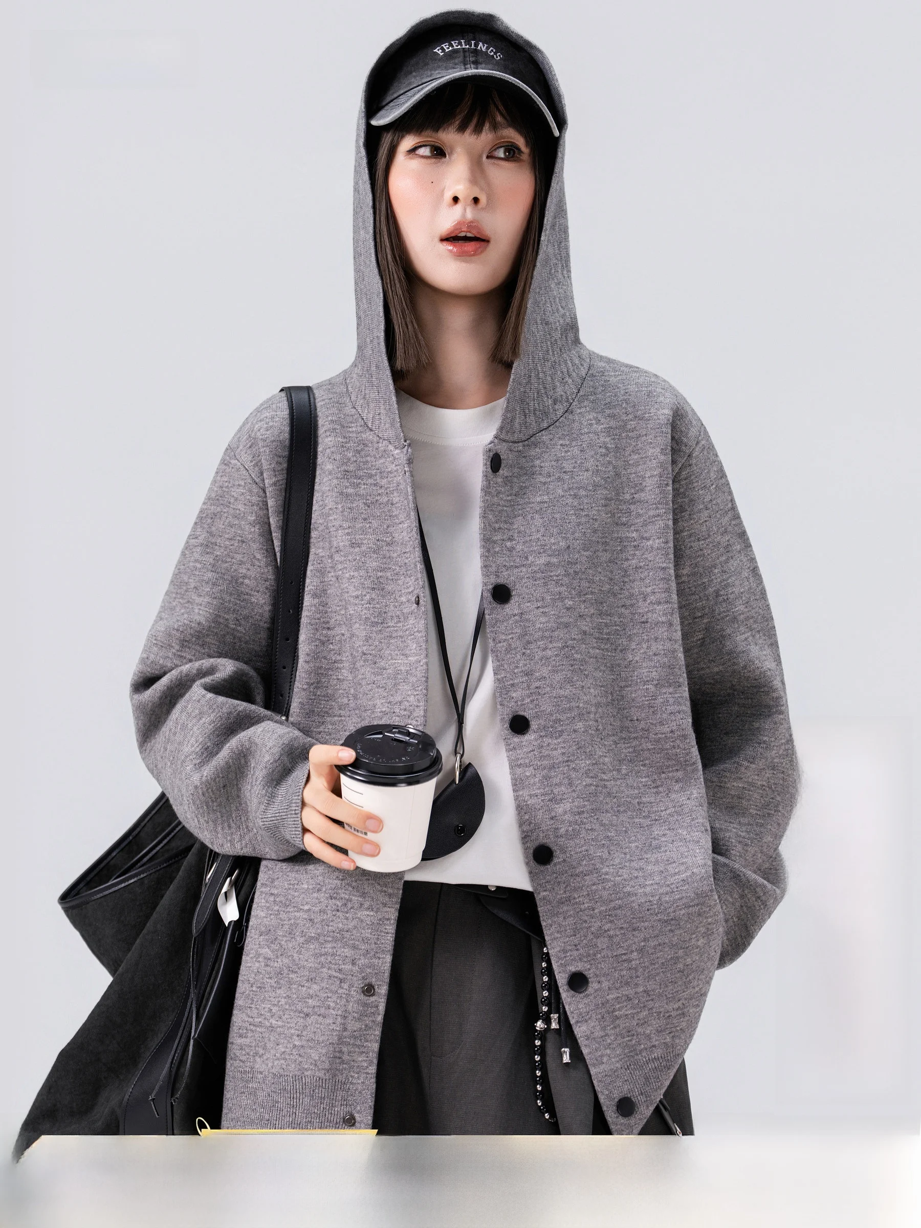 American Lazy Style Hooded Open Cardigan Sweater Men Women Loose Match Couple Knitted Outerwear Soft Polyester Nylon Blend