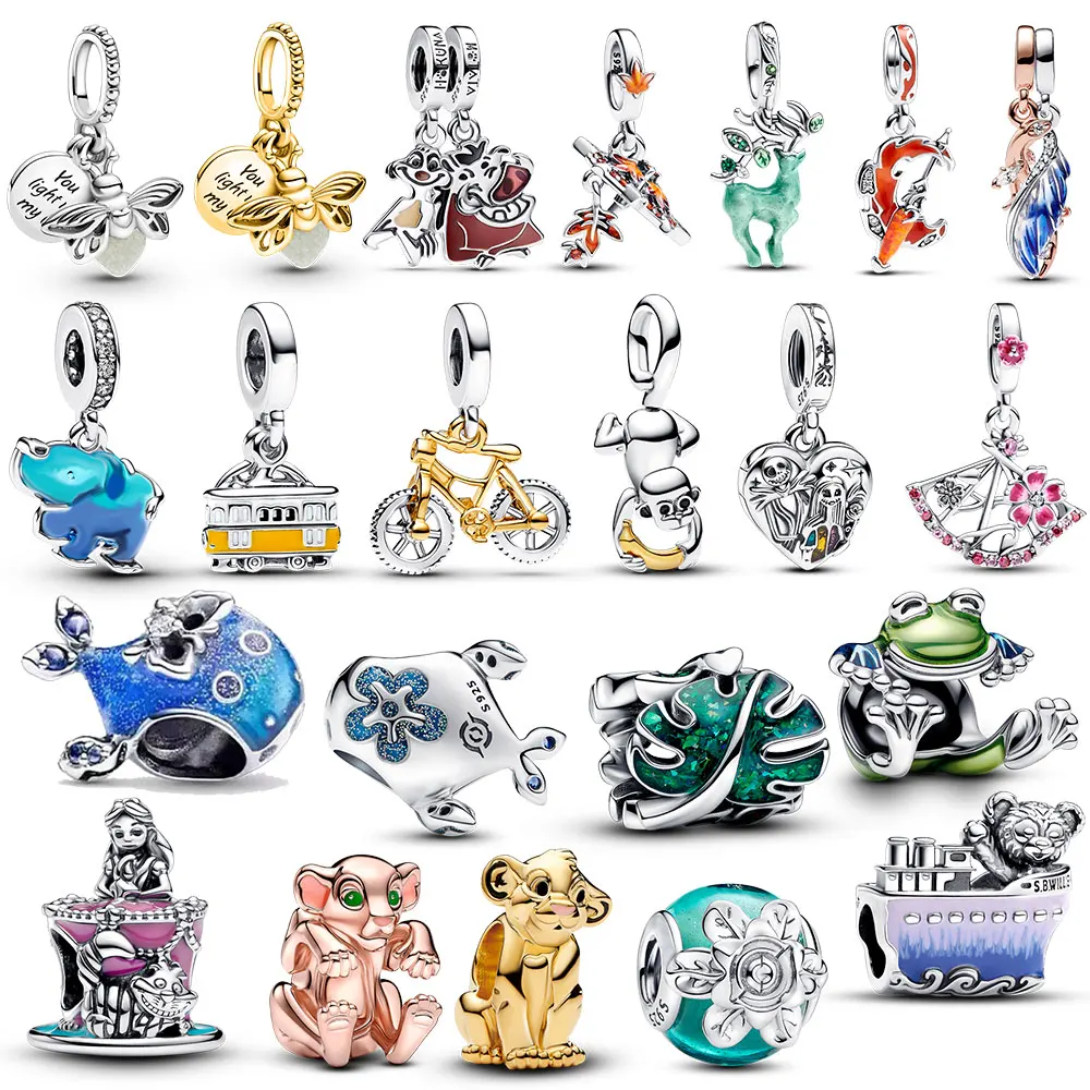 Hot sale firefly Charms Disney Mickey Fit Original Bracelets Women The Lion King elephant Beads bicycle Pendant Jewelry DIY Gift