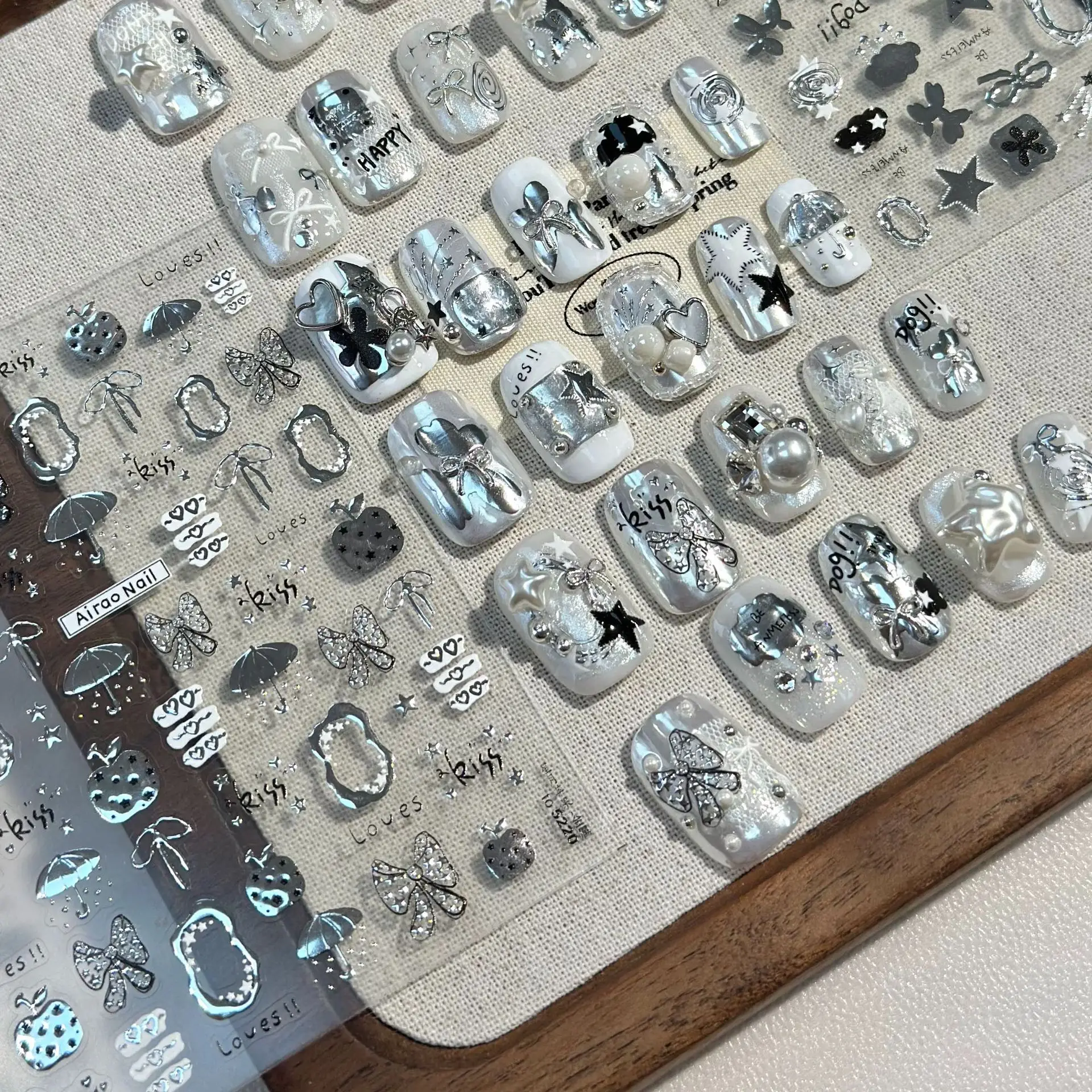 Chique prata lava estrela coração amor bowknot nuvens flor maçã punk legal meninas linha arte do prego adesivos manicure decalques decorações