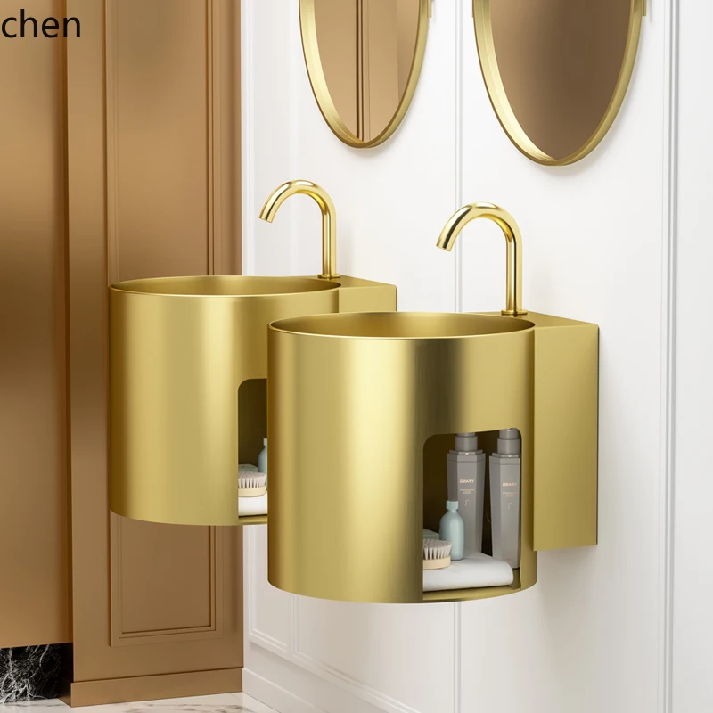 ZMLstainless steel wall-mounted basin integrated wall-mounted wash basin with rack hotel art basin