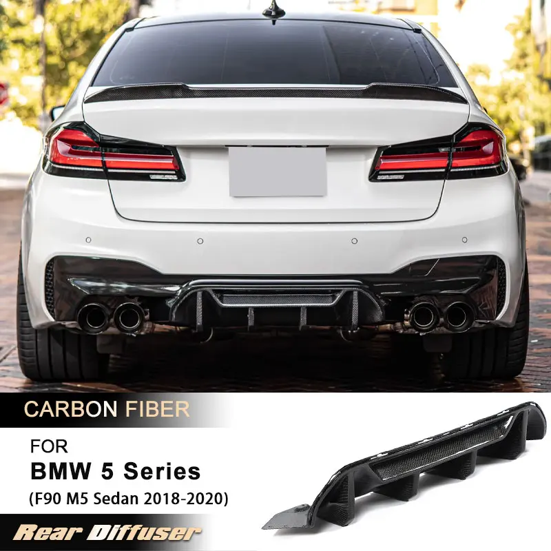 Car Rear Bumper Diffuser Lip Spoiler for BMW 5 Series F90 M5 Sedan 2018-2020 Racing Rear Apron Lip Body Kit Carbon Fiber
