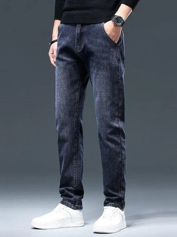 

Мужские зимние джинсы Thiened Fce прямого кроя, повседневные, высокоэластичные, износостойкие, со средней посадкой, с дизайнерскими карманами