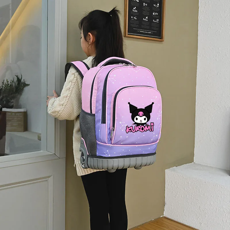 Children\'s Wheeled Backpack Anime Sanrios Hello Kittys Girls School Backpack Kuromi Rolling Luggage Backpack Boys Bag Portable