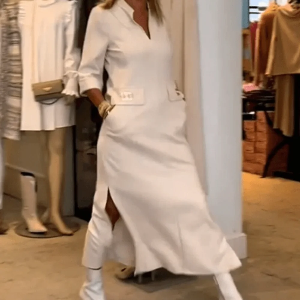 Simple Style Flip Collar Button Pocket Dress Women 2025 Spring New dresses for women