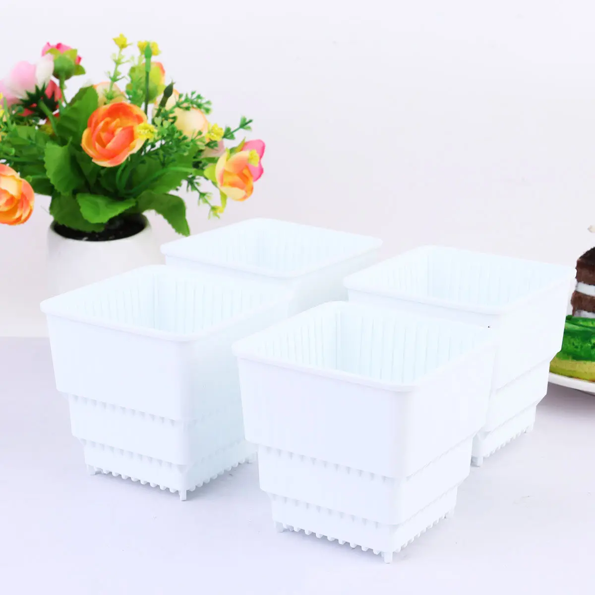 Plastic Planter Pot Set with Drainage Holes for Succulents, Orchids, Bonsai – 1 Set Garden Trough for Balcony