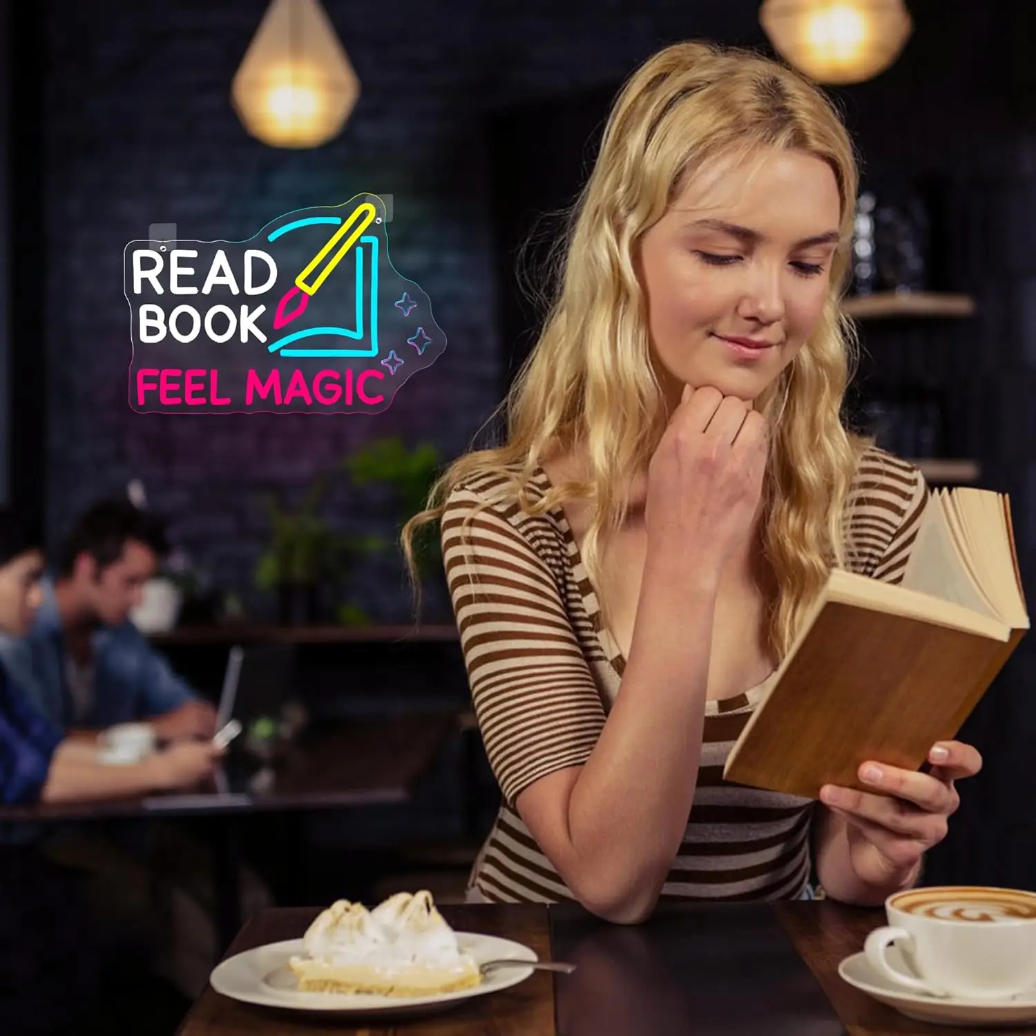 Read Book Feel Magic Neon Sign LED Neon Light Dimmable for Library Classroom Reading Room Bookstore Bookish Wall Decor Kids Gift