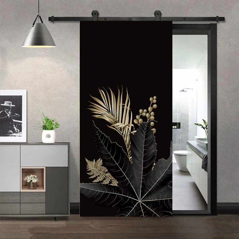Door Stickers Gold leaves  Wallpaper Modern Style PVC Self-adhesive Bedroom Toilet Decor Mural Poster