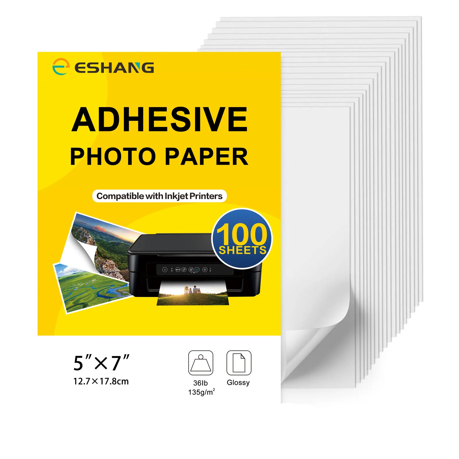 ESHANG 5 x 7 Inch, 100 Sheets Self-Adhesive Photo Paper, Sticky Photo Paper, Glossy, 135 gsm