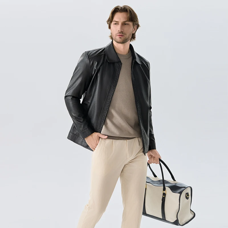 

Мужская кожаная куртка с лацканами, однотонная Roupas Masculinas, дышащая удобная мужская одежда, ветрозащитные модные повседневные парки