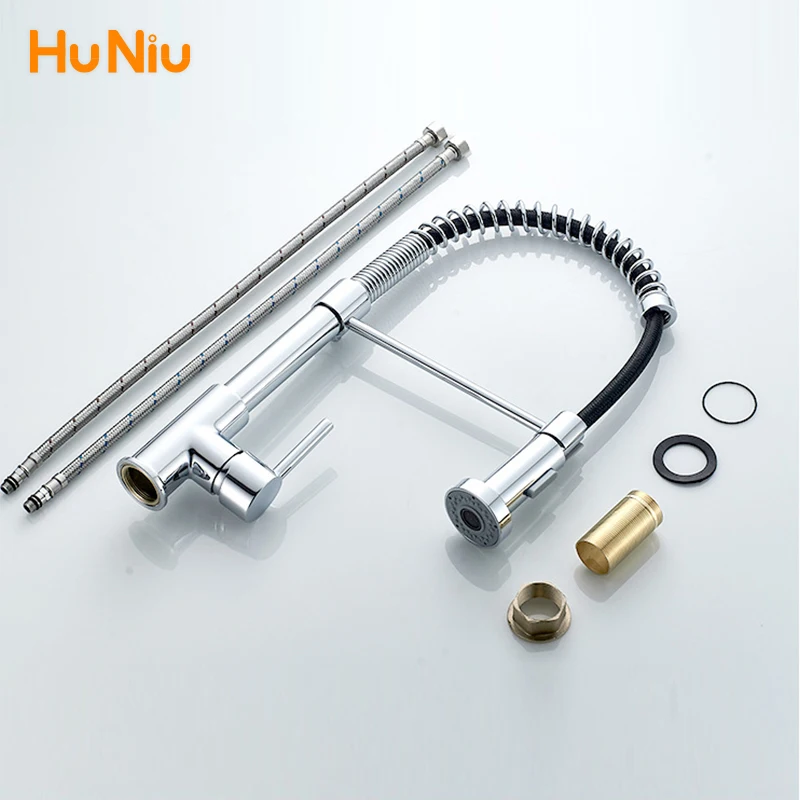 Kitchen Faucet with Pull Down Sprayer Single Handle Mixer for Basin 360° Rotating Spring Style Taps Brass Chrome Gold Black